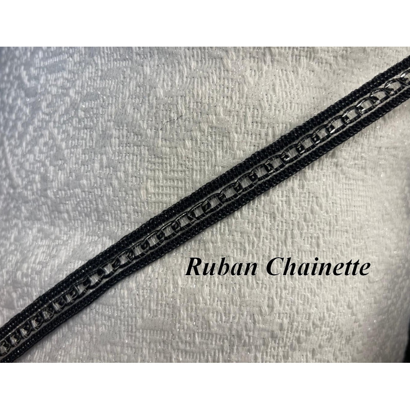 Ruban Décoratif Noir avec Chaînette - Accessoire Haute Couture