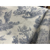 Tissu Toile de Jouy 280 cm de large – Fond écru avec impression bleue, pour ameublement et décoration