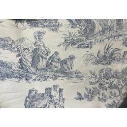Tissu Toile de Jouy 280 cm de large – Fond écru avec impression bleue, pour ameublement et décoration