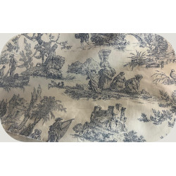 Tissu Toile de Jouy 280 cm de large – Fond écru avec impression bleue, pour ameublement et décoration
