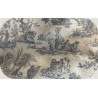 Tissu Toile de Jouy 280 cm de large – Fond écru avec impression bleue, pour ameublement et décoration