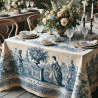 Tissu Toile de Jouy 280 cm de large – Fond écru avec impression bleue, pour ameublement et décoration