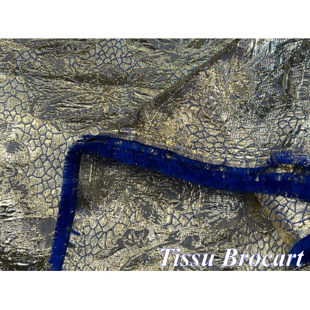 Tissu Brocart Bleu Royal et Doré Haute Couture