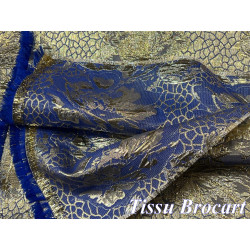 Tissu Brocart Bleu Royal et Doré Haute Couture.