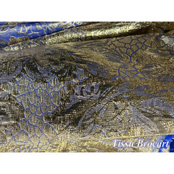 Tissu Brocart Bleu Royal et Doré Haute Couture.