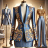 Tissu Brocart Bleu Royal et Doré Haute Couture.