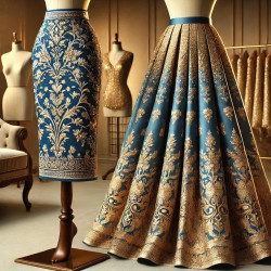 Tissu Brocart Bleu Royal et Doré Haute Couture.