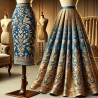 Tissu Brocart Bleu Royal et Doré Haute Couture.