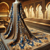 Tissu Brocart Bleu Royal et Doré Haute Couture.