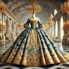 Tissu Brocart Bleu Royal et Doré Haute Couture.