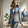 Tissu Brocart Bleu Royal et Doré Haute Couture.