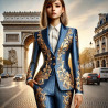 Tissu Brocart Bleu Royal et Doré Haute Couture.