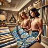 Tissu Brocart Bleu Royal et Doré Haute Couture.