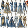 Tissu Brocart Bleu Royal et Doré Haute Couture.