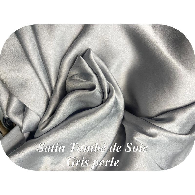 Satin Gris Perle Tombé de Soie Au Mètre - Tissu Satin Touché Soie, Fluide et Facile à Coudre