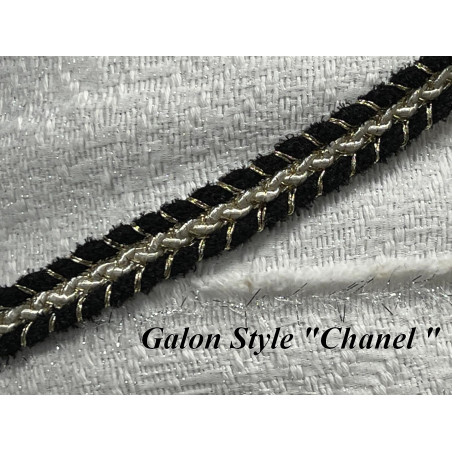 Galon Style " Chanel " Haute Couture – 14 mm avec Fil Doré - Élégance Haute Couture Noir, Blanc & Doré" .