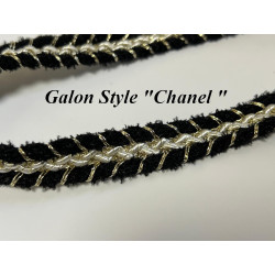Galon Style Chanel Haute Couture – 14 mm avec Fil Doré - Élégance Haute Couture Noir, Blanc & Doré" .