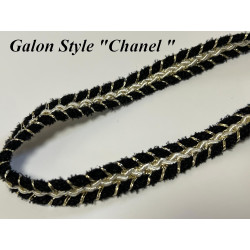 Galon Style " Chanel " Haute Couture – 14 mm avec Fil Doré - Élégance Haute Couture Noir, Blanc & Doré" .
