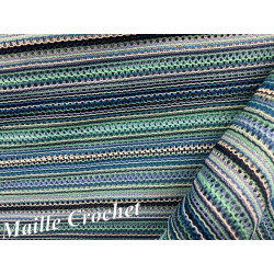 🧶 Tissu Maille Fantaisie Style Crochet – Rayures Bleues et Vertes