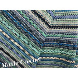 🧶 Tissu Maille Fantaisie Style Crochet – Rayures Bleues et Vertes