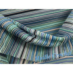 🧶 Tissu Maille Fantaisie Style Crochet – Rayures Bleues et Vertes