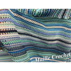 🧶 Tissu Maille Fantaisie Style Crochet – Rayures Bleues et Vertes