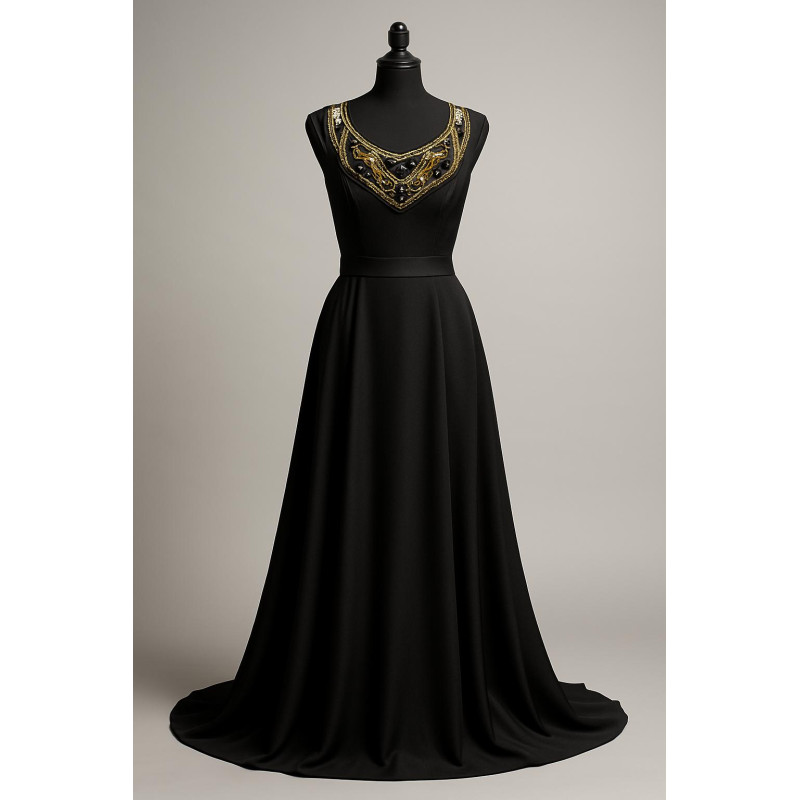 Col Brodé de Soirée – Strass & Perles sur Tulle Noir.