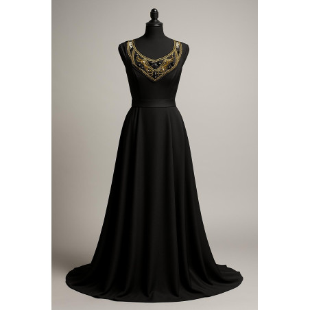 Col Brodé de Soirée – Strass & Perles sur Tulle Noir.
