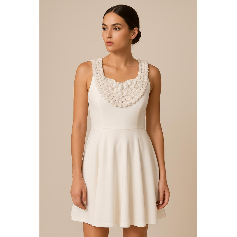 Col Plastron Blanc en Crochet & Perles – Style Mariée ou Élégance Chic