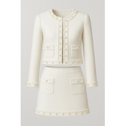 Galon Style Chanel avec Perles Nacrées – Ruban Blanc Frangé 30 mm – Vente au Mètre