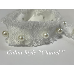 🧵 Galon Style "Chanel" avec Perles Nacrées – Blanc