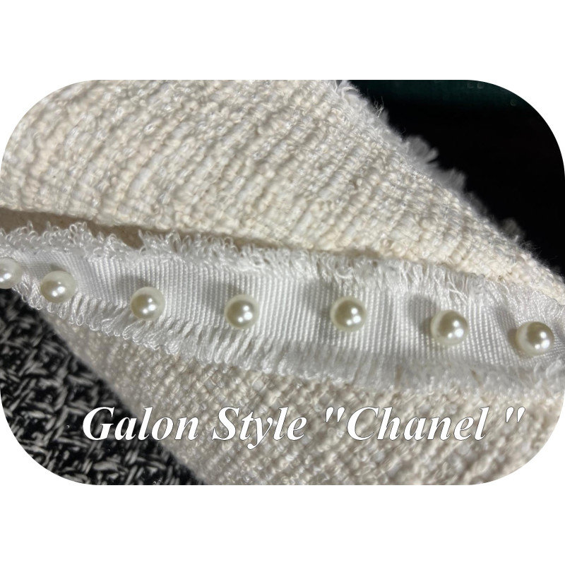 🧵 Galon Style "Chanel" avec Perles Nacrées – Blanc