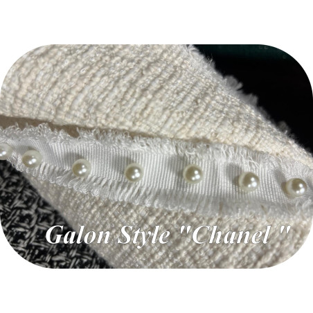 🧵 Galon Style "Chanel" avec Perles Nacrées – Blanc