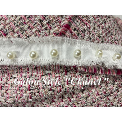 Galon Style Chanel avec Perles Nacrées – Ruban Blanc Frangé 30 mm – Vente au Mètre