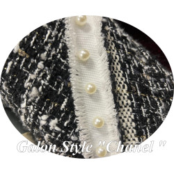 Galon Style Chanel avec Perles Nacrées – Ruban Blanc Frangé 30 mm – Vente au Mètre