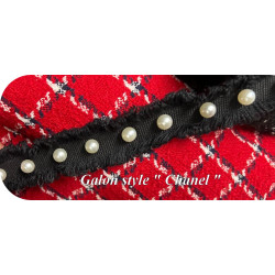 Galon Style Chanel avec Perles Nacrées – Ruban Noir Frangé 30 mm – Vente au Mètre
