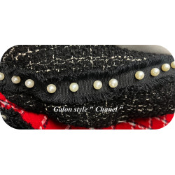 Galon Style Chanel avec Perles Nacrées – Ruban Noir Frangé 30 mm – Vente au Mètre