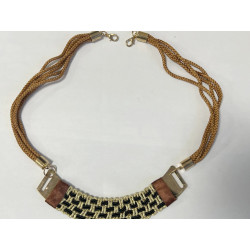 Collier tressé à attache métallique - Marron et Or