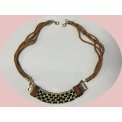 Collier tressé à attache métallique - Marron et Or