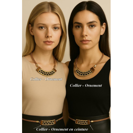 Collier tressé à attache métallique - Marron et Or