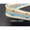 Ruban coton écru à motif géométrique bleu et marron – Largeur 25 mm – Mercerie couture et décoration