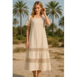 Guipure coton ajourée écrue et beige – Largeur 9 cm – Dentelle brodée pour couture & décoration