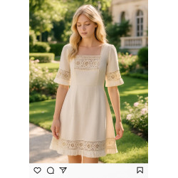 Guipure coton ajourée écrue et beige – Largeur 9 cm – Dentelle brodée pour couture & décoration