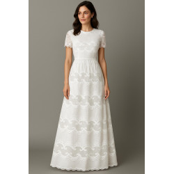 Tissu Dentelle Guipure Blanche en Coton – Grande Largeur pour Robes de Mariée, Cérémonie et Création Haute Couture