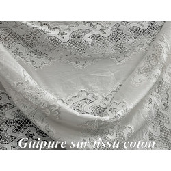 Tissu Dentelle Guipure Blanche en Coton – Grande Largeur pour Robes de Mariée, Cérémonie et Création Haute Couture