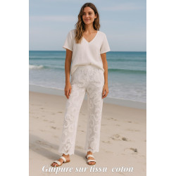 Tissu Dentelle Guipure Blanche en Coton – Grande Largeur pour Robes de Mariée, Cérémonie et Création Haute Couture