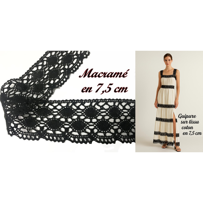 Galon Dentelle Macramé en 7.5 cm cm Noir A Coudre.