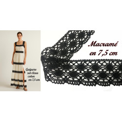 Galon Dentelle Macramé en 7.5 cm cm Noir A Coudre.