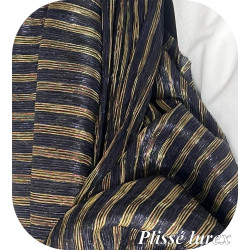 Tissu Plissé Lurex Rayé – Marine Doré Cuivré – 145 cm de large