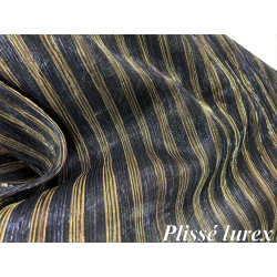 Tissu Plissé Lurex Rayé – Marine Doré Cuivré – 145 cm de large